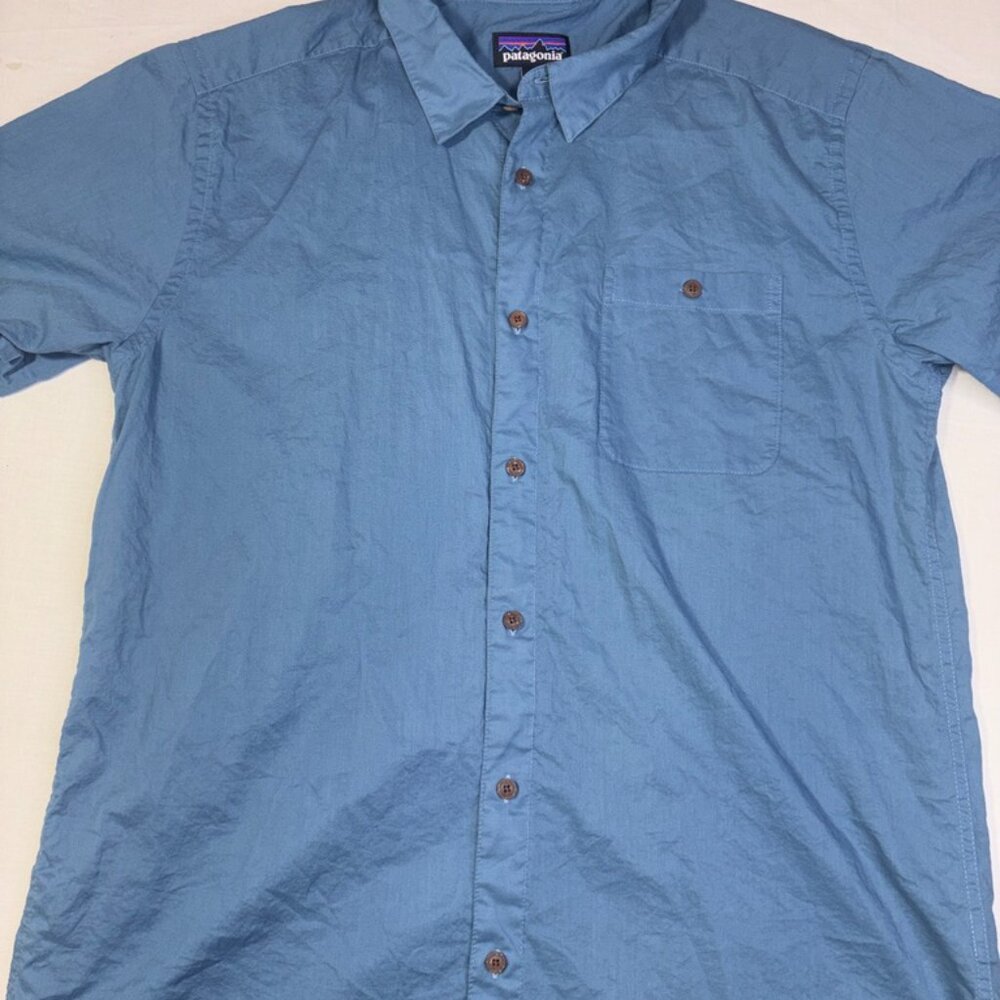Patagonia Men's 100% Cotton SSBD Short Sleeve Blue Collar Shirt XL Sustainable.